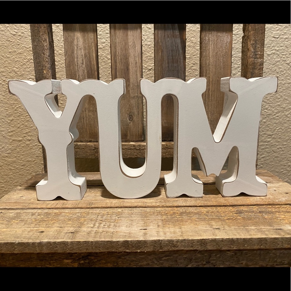 Yum Sign, Yum White Wood Sign, Yum Decor, Yum Word Decor, Farmhouse Decor
